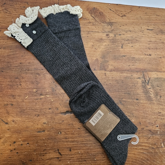 Bit And Bridle Gray Knee High Socks with Crochet Lace Trim Detail Boot Socks - Picture 5 of 7